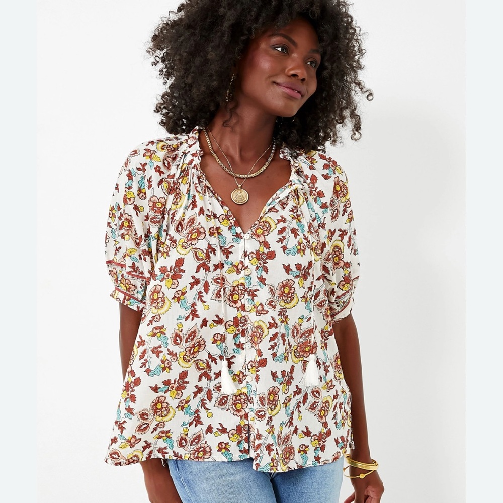Cleobella White and Brown Relaxed Blouse